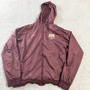 Nike Jacket Mens Medium FC Barcelona Red Wind Runner Hooded Soccer Full Zip Logo